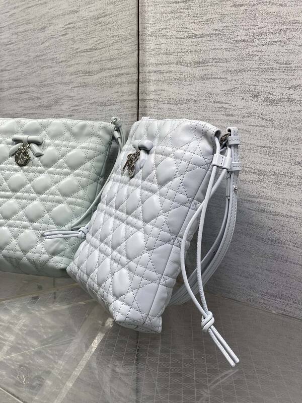 Dior Lady Drawstring Bucket Bag Light Blue shoulder — AAA Quality Replica