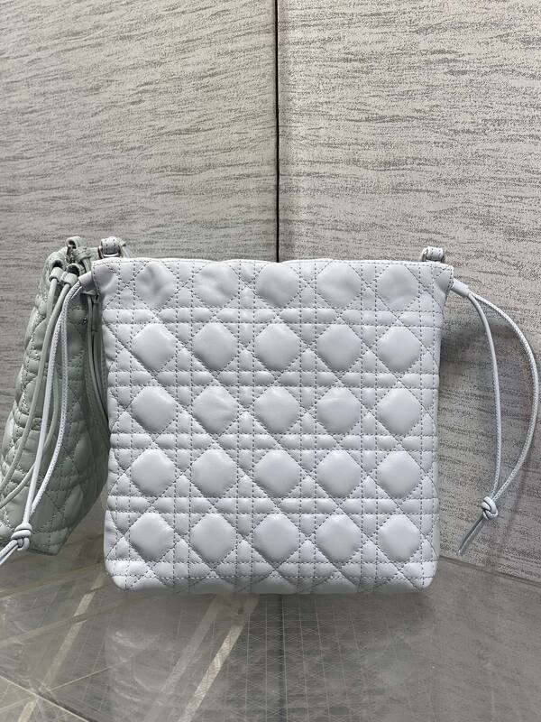 Dior Lady Drawstring Bucket Bag Light Blue shoulder — AAA Quality Replica