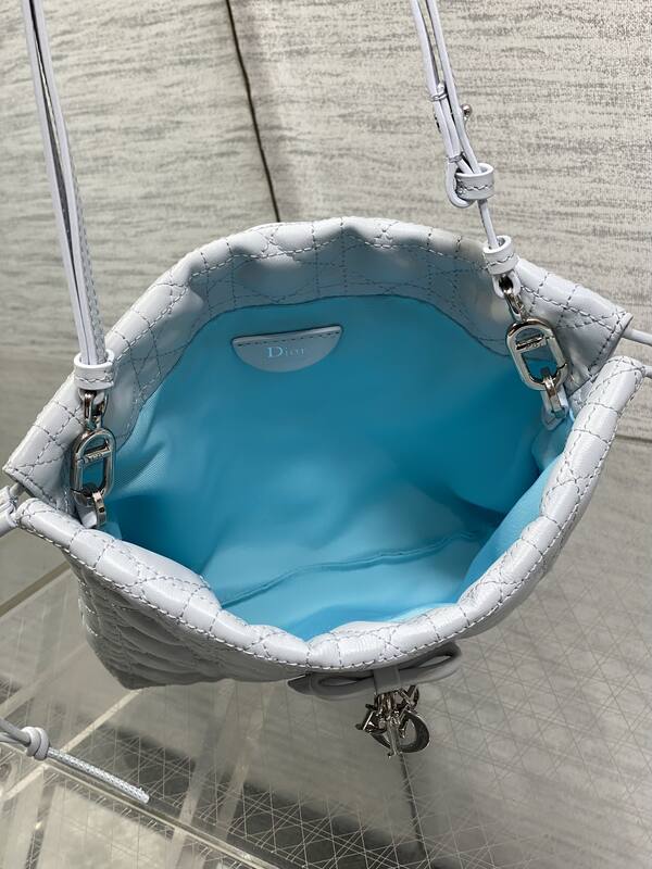 Dior Lady Drawstring Bucket Bag Light Blue shoulder — AAA Quality Replica