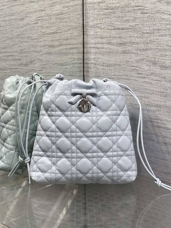 Dior Lady Drawstring Bucket Bag Light Blue shoulder — AAA Quality Replica