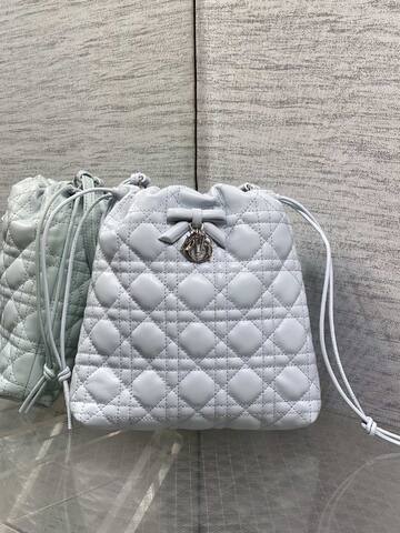 Dior Lady Drawstring Bucket Bag Light Blue shoulder AAA Quality Replica