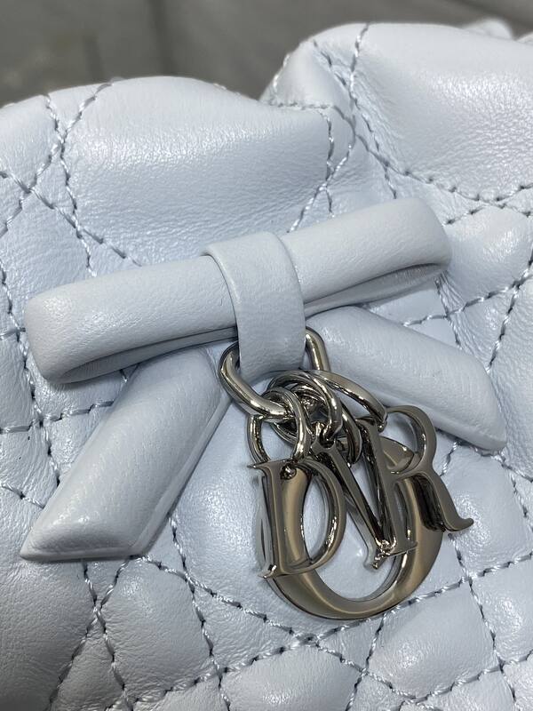 Dior Lady Drawstring Bucket Bag Light Blue shoulder — AAA Quality Replica