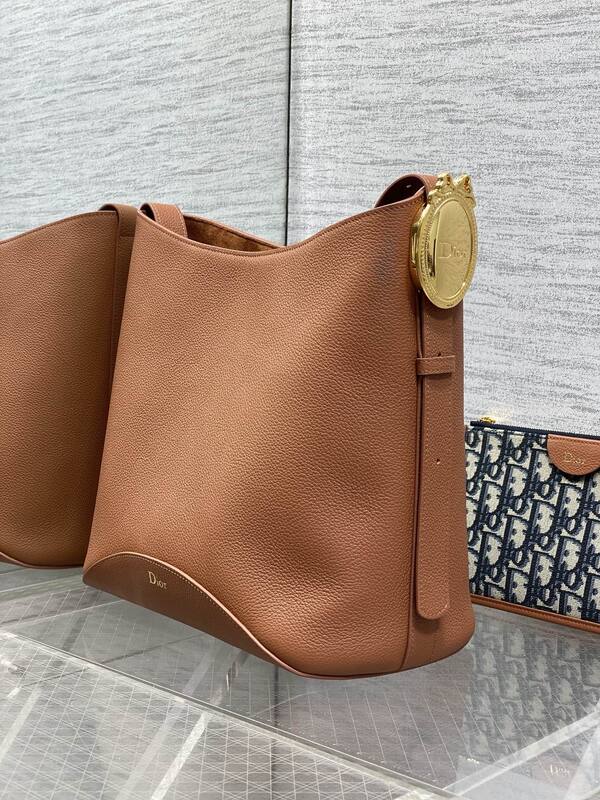 Dior Brown leather with navy Oblique pouch shoulder — Top Quality Replica