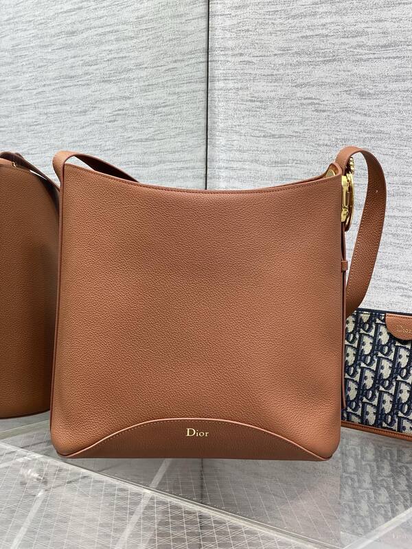 Dior Brown leather with navy Oblique pouch shoulder — Top Quality Replica