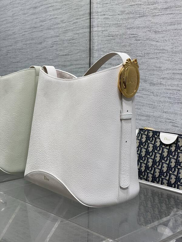 Dior White grained leather with blue Oblique pouch shoulder — Premium Replica