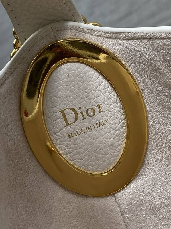 Dior White grained leather with blue Oblique pouch shoulder — Premium Replica