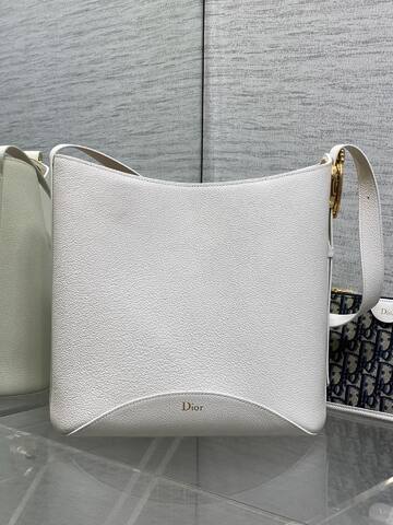 Dior White grained leather with blue Oblique pouch shoulder Premium Replica