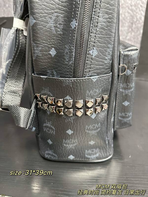 MCM Stark Black Visetos 31*39cm backpack — Top Quality Replica