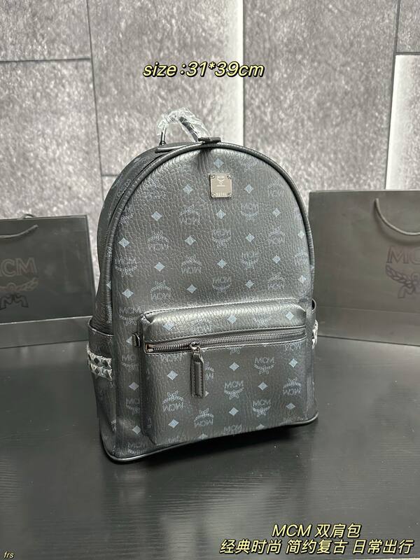 MCM Stark Black Visetos 31*39cm backpack — Top Quality Replica