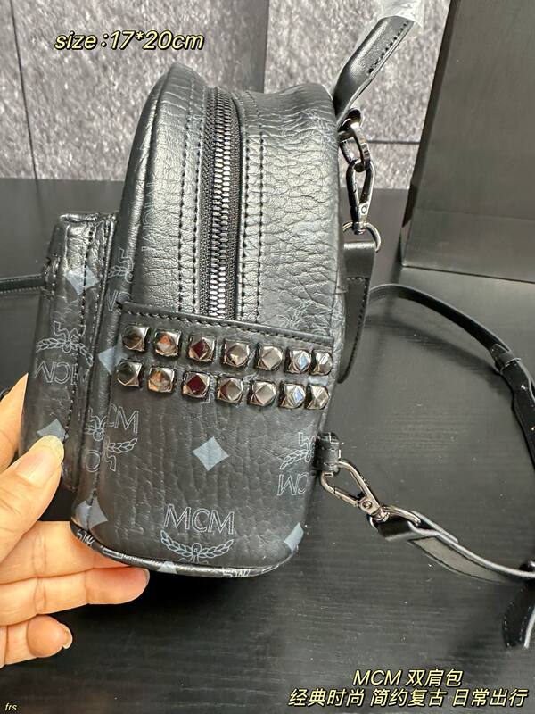 MCM Stark Black Visetos 17*20cm backpack — Top Quality Replica