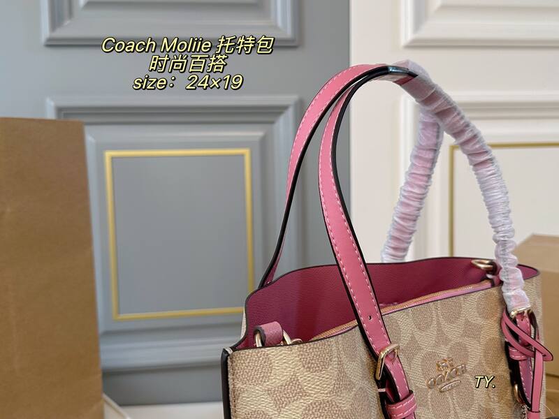Coach Mollie Signature Canvas Beige with Pink Trim tote — Premium Replica