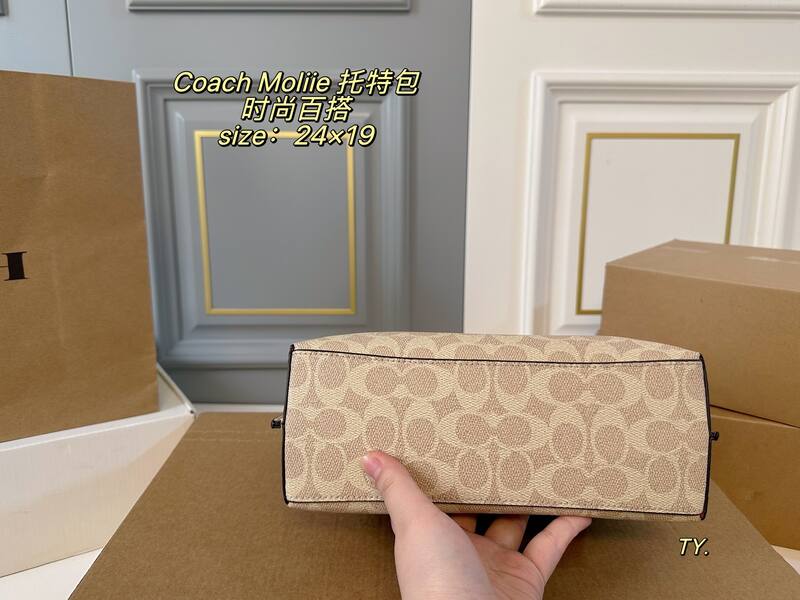 Coach Mollie Signature Canvas Beige with Pink Trim tote — Premium Replica