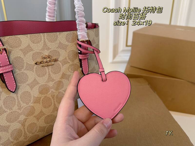 Coach Mollie Signature Canvas Beige with Pink Trim tote — Premium Replica