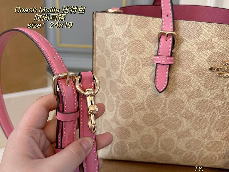 Coach Mollie Signature Canvas Beige with Pink Trim tote — Premium Replica