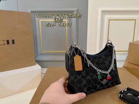 Coach Black denim signature monogram 19x13cm mini shoulder Premium Replica