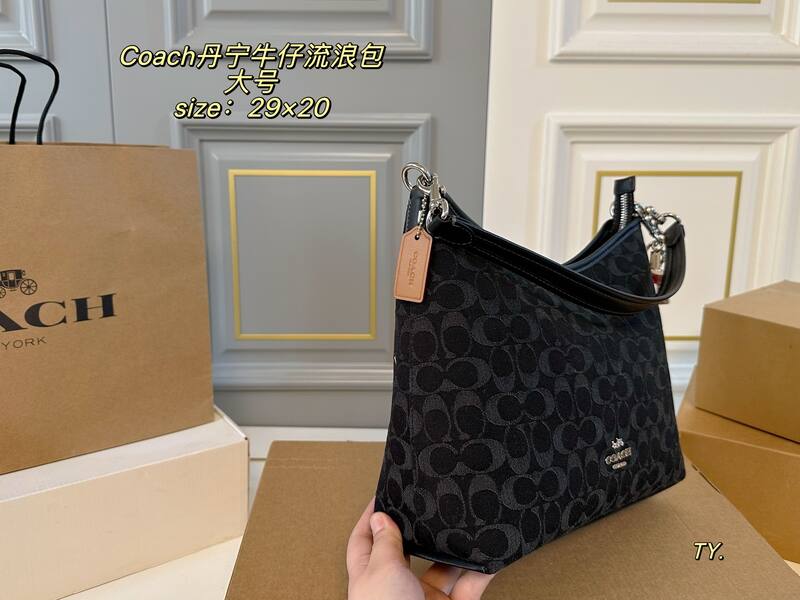 Coach Black Denim Signature shoulder — Top Quality Replica