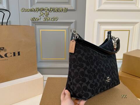 Coach Black Denim Signature 29x20cm shoulder Top Quality Replica