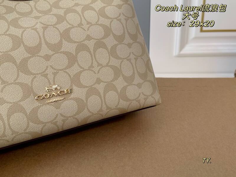 Coach Laurel Beige Signature Coated Canvas with Brown Leather Trim (large) shoulder — Top Quality Replica