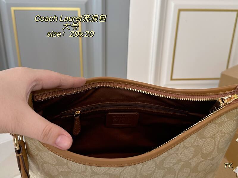 Coach Laurel Beige Signature Coated Canvas with Brown Leather Trim (large) shoulder — Top Quality Replica
