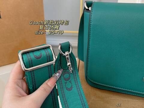 Coach Teal green crossgrain leather 25x19cm crossbody Top Quality Replica