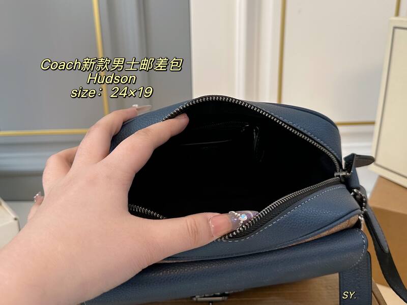 Coach Hudson Blue leather with black and tan signature monogram canvas crossbody — AAA Quality Replica