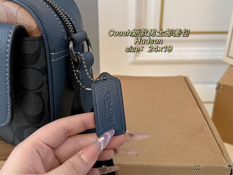Coach Hudson Blue leather with black and tan signature monogram canvas crossbody — AAA Quality Replica