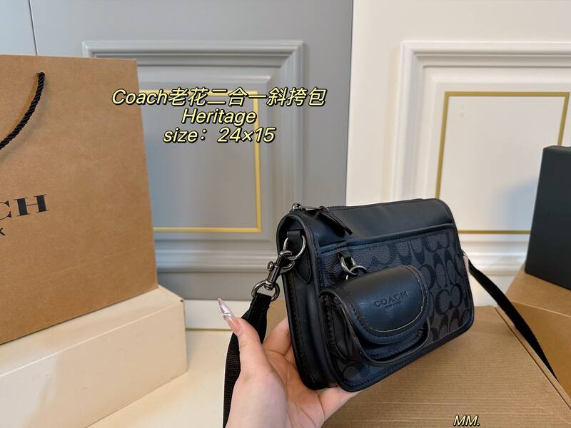 Coach Heritage Black Signature Coated Canvas crossbody — Top Quality Replica