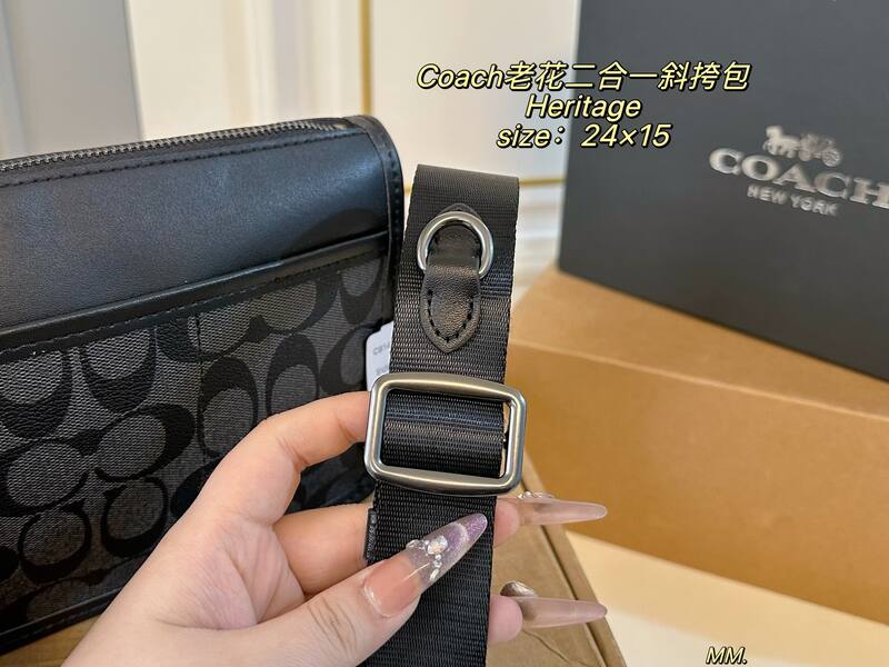 Coach Heritage Black Signature Coated Canvas crossbody — Top Quality Replica