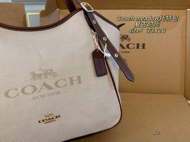 Coach Meadow Beige canvas with brown leather trim tote — Top Quality Replica