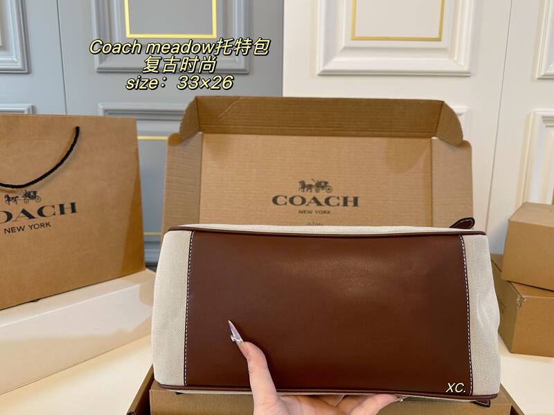Coach Meadow Beige canvas with brown leather trim tote — Top Quality Replica