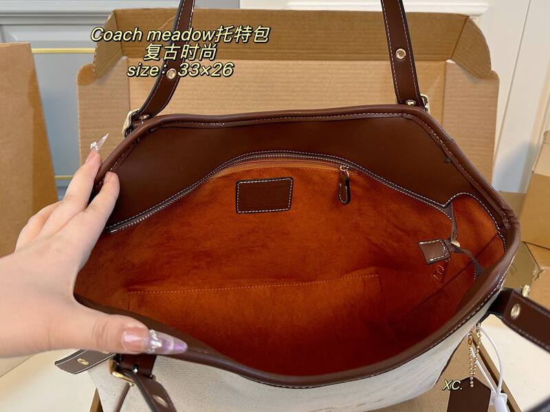 Coach Meadow Beige canvas with brown leather trim tote — Top Quality Replica