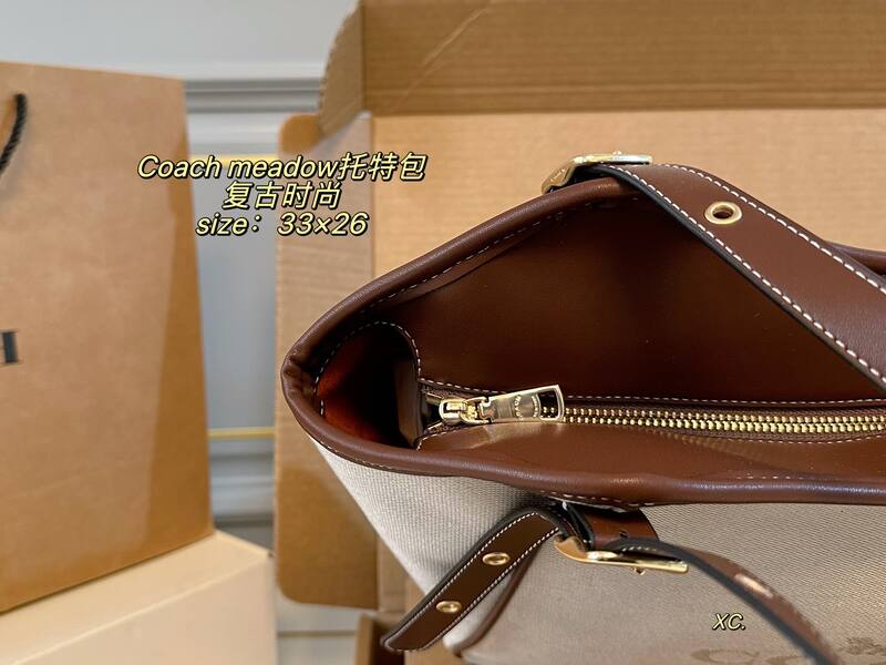 Coach Meadow Beige canvas with brown leather trim tote — Top Quality Replica