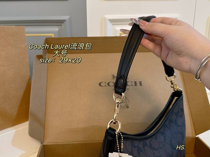 Coach Laurel Brown Signature Canvas with Black Trim large shoulder — 1:1 Replica