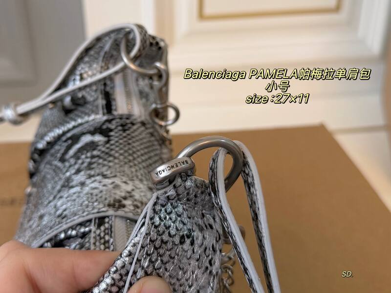 Balenciaga PAMELA Silver black snakeskin small shoulder — AAA Quality Replica