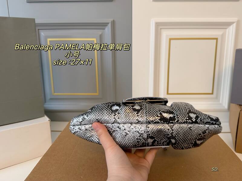 Balenciaga PAMELA Silver black snakeskin small shoulder — AAA Quality Replica