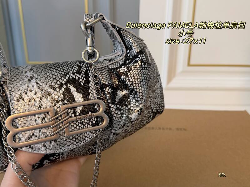 Balenciaga PAMELA Silver black snakeskin small shoulder — AAA Quality Replica
