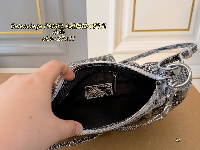 Balenciaga PAMELA Silver black snakeskin small shoulder — AAA Quality Replica