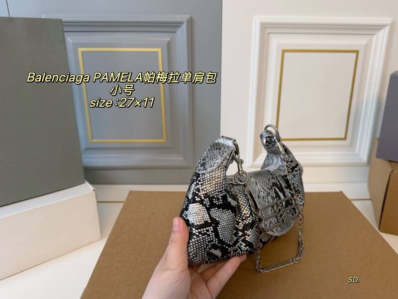 Balenciaga PAMELA Silver black snakeskin small shoulder — AAA Quality Replica