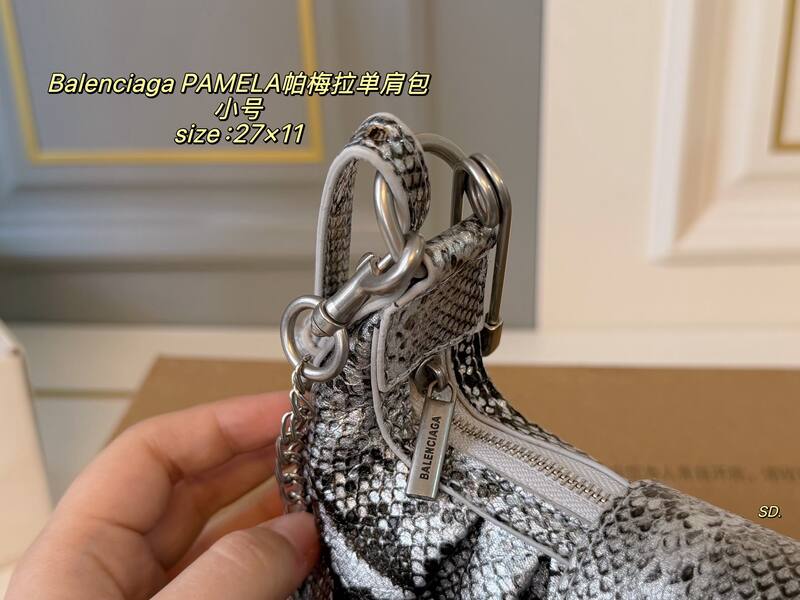 Balenciaga PAMELA Silver black snakeskin small shoulder — AAA Quality Replica