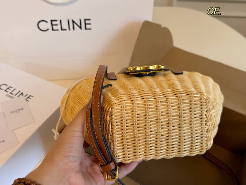 Celine Triomphe Natural wicker with tan leather trim handbag handbag — Premium Replica