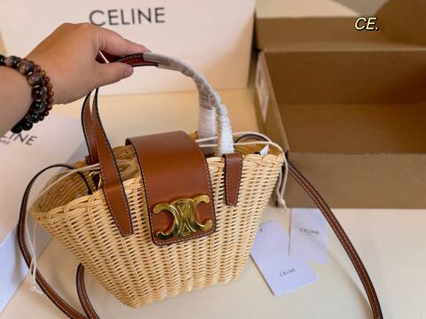 Celine Triomphe Natural wicker with tan leather trim 19x13cm handbag handbag Premium Replica