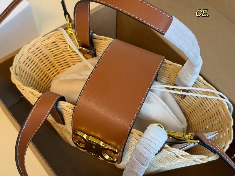 Celine Triomphe Natural wicker with tan leather trim handbag handbag — Premium Replica