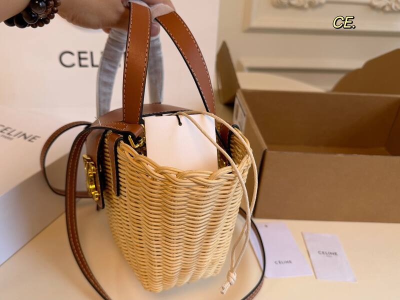 Celine Triomphe Natural wicker with tan leather trim handbag handbag — Premium Replica