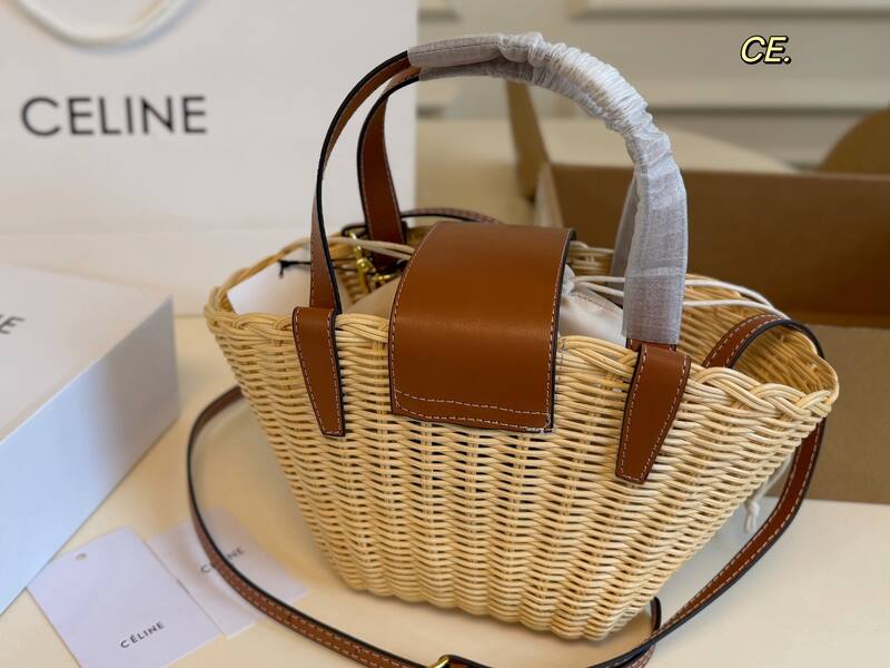Celine Triomphe Natural wicker with tan leather trim handbag handbag — Premium Replica