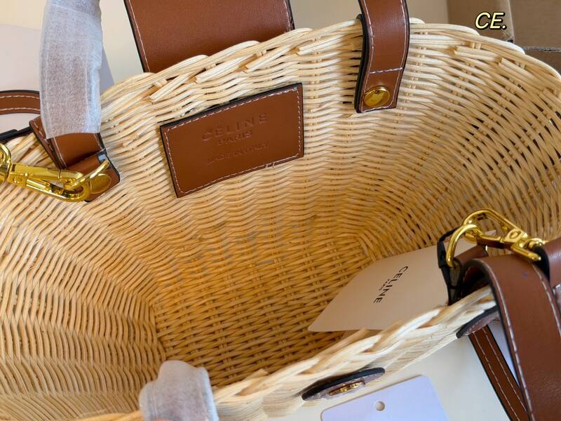 Celine Triomphe Natural wicker with tan leather trim handbag handbag — Premium Replica