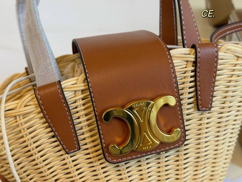 Celine Triomphe Natural wicker with tan leather trim handbag handbag — Premium Replica