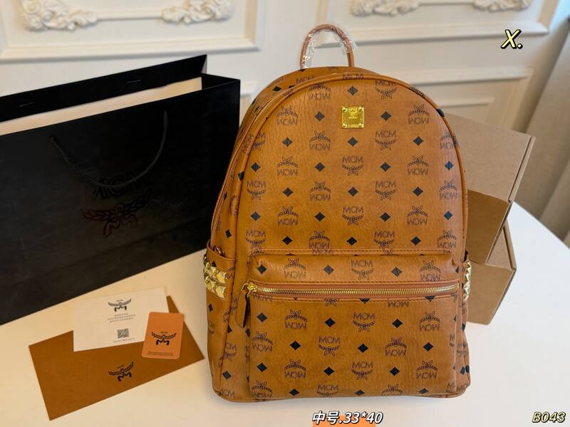 MCM Stark Cognac Visetos 33*40cm backpack — Premium Replica