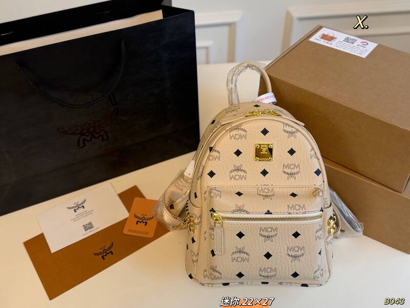 MCM Stark White Visetos mini backpack — Top Quality Replica