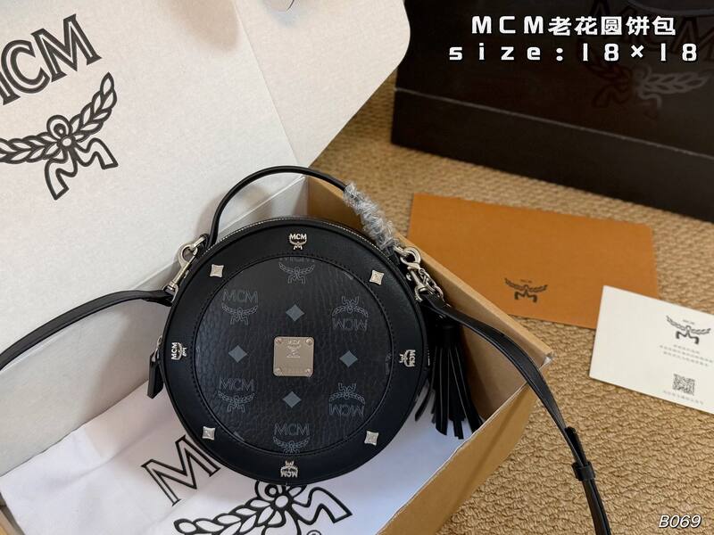 MCM Tambourine Cognac Visetos Black Visetos crossbody — AAA Quality Replica