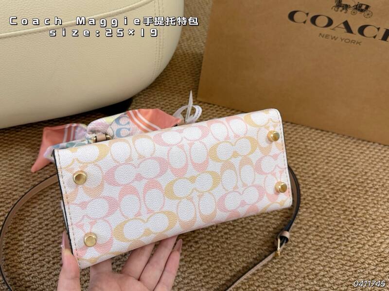 Coach Maggie Pastel gradient signature coated canvas with beige leather trim tote — AAA Quality Replica